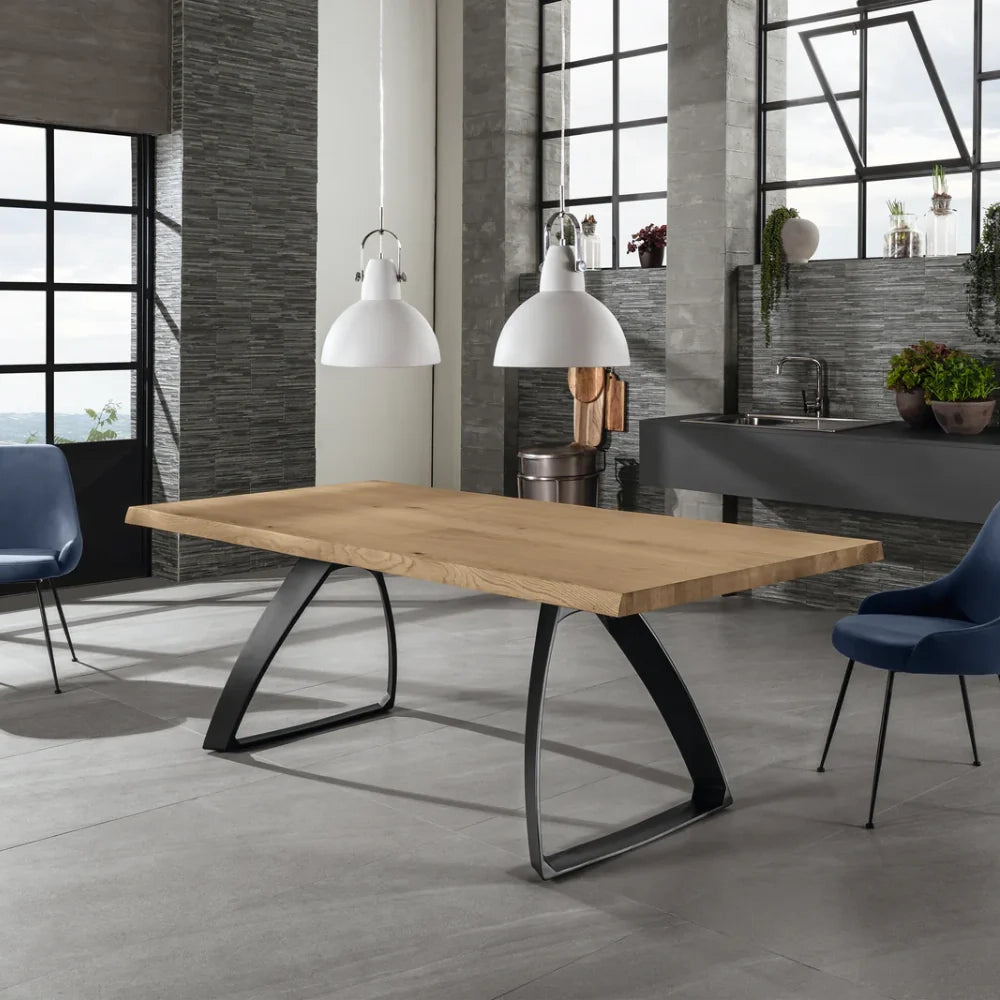 Tavolo da pranzo fisso in legno impiallacciato rovere naturale Timber 160x90 cm fino a 8 posti Made in Italy | Duzzle