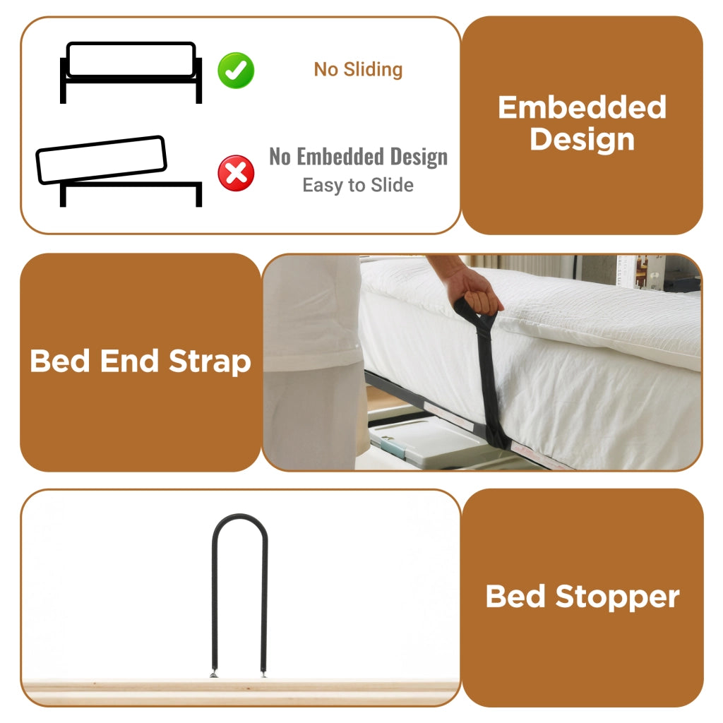 Letto singolo 90 × 190 cm con contenitore idraulico; LED; porte USB e USB-C; senza materasso; grigio