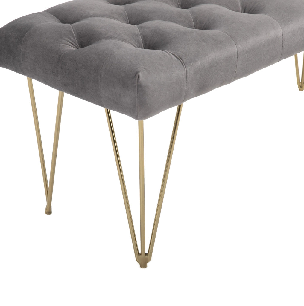 Panca da ingresso in velluto grigio 116x44,5x49 cm