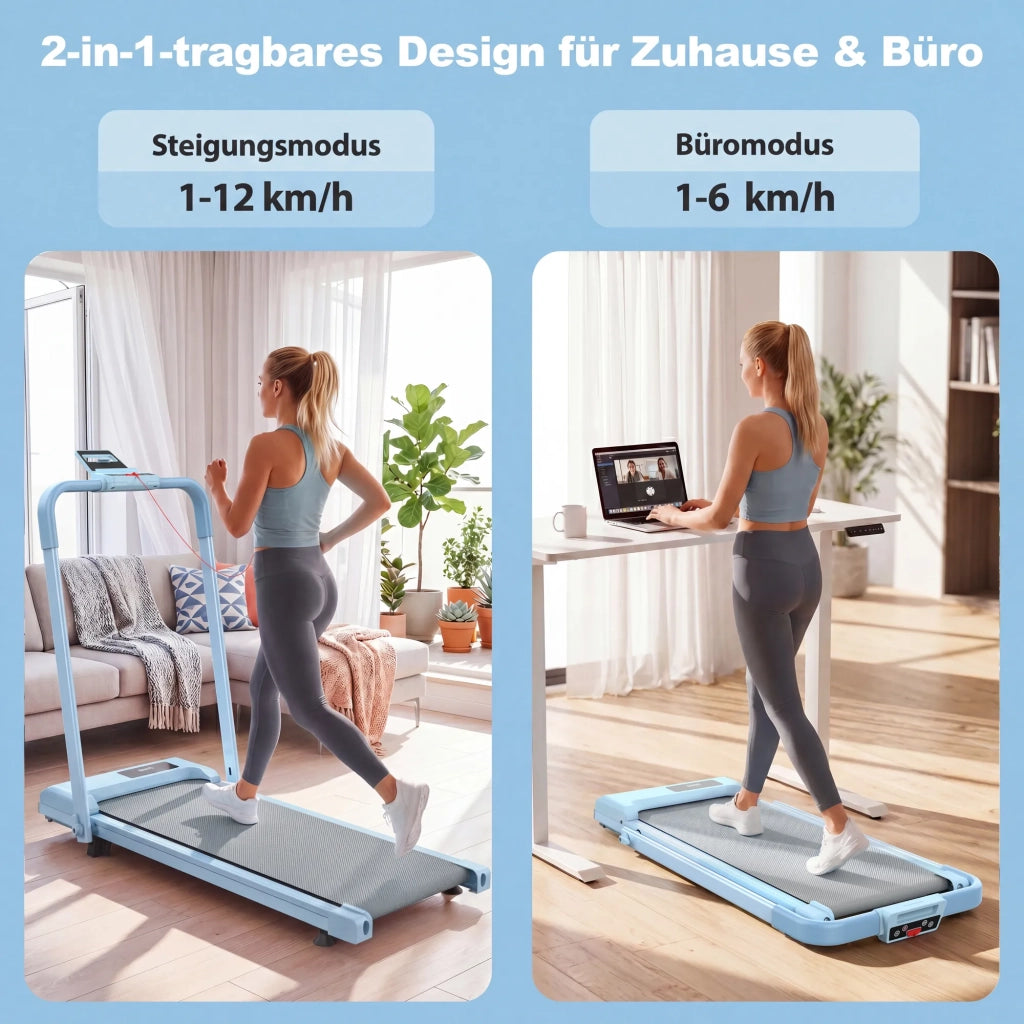 Tapis roulant da scrivania per home office, compatto e portatile con inclinazione. 2-in-1 per camminare, correre e jogging. Portata massima 120 kg.