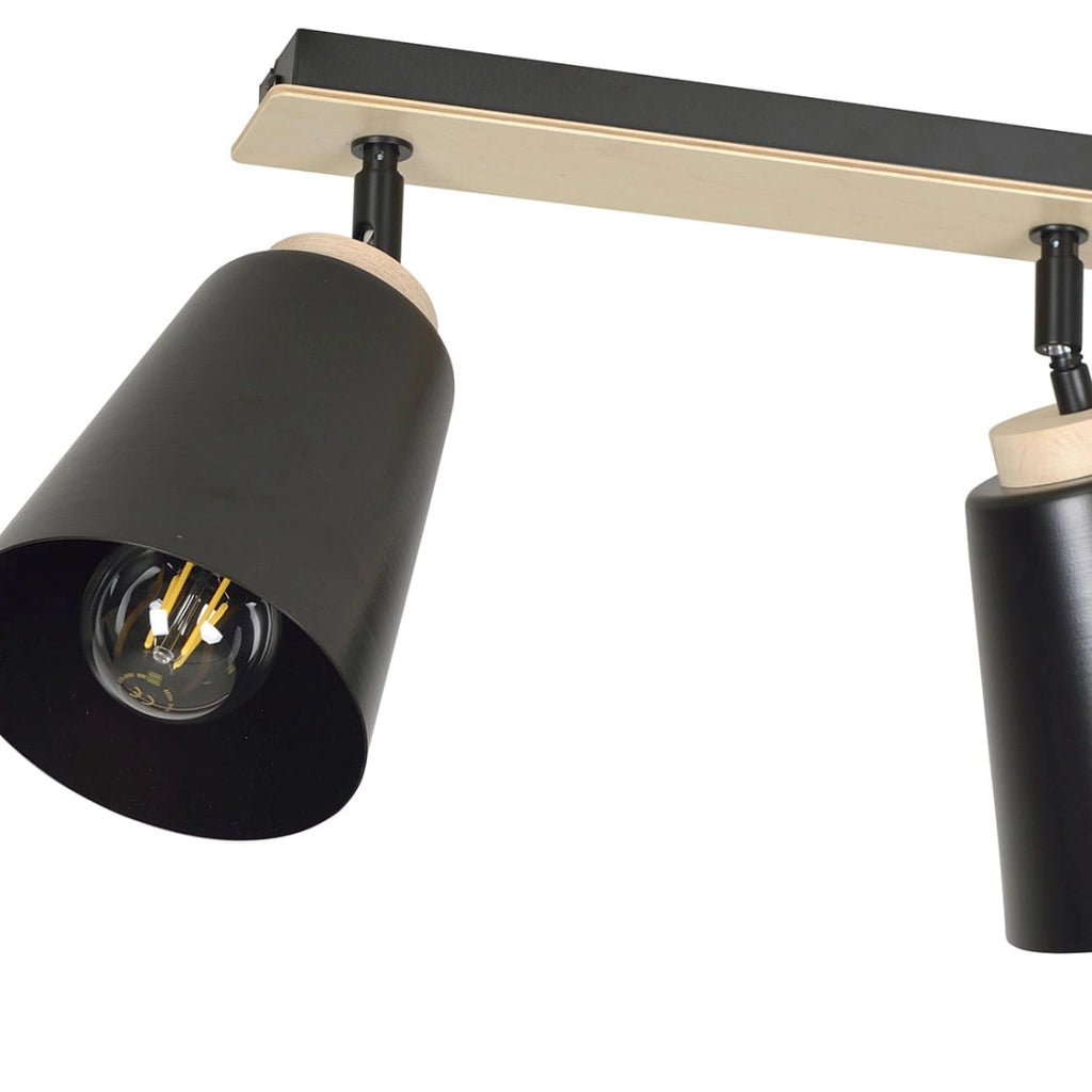 Plafoniera Emibig Atlas 2 luci E27 nero legno 55cm