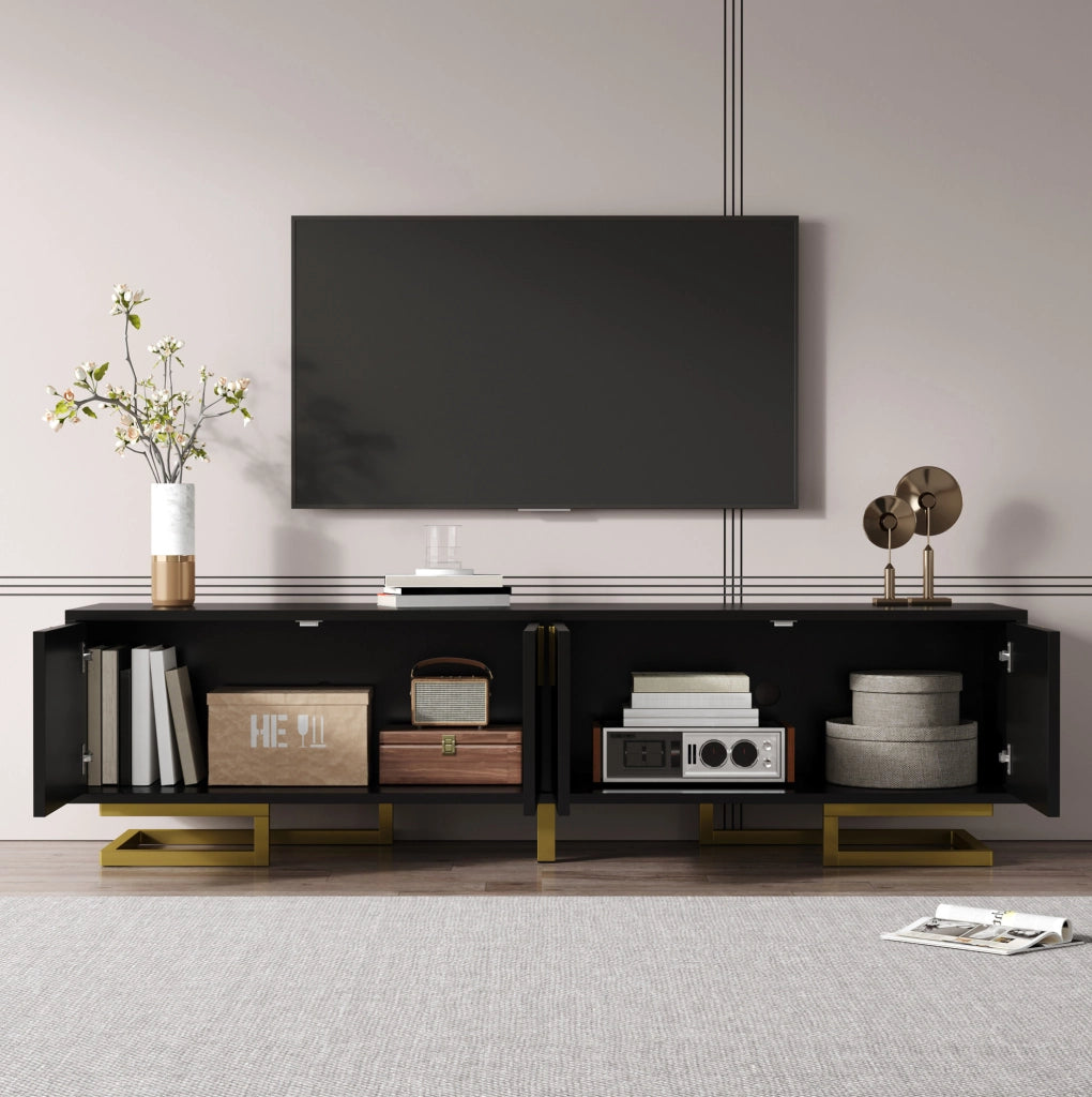 Mobile TV 160x38x44.5 cm; 4 porte con ripiani e cerniere ammortizzate; truciolare; nero