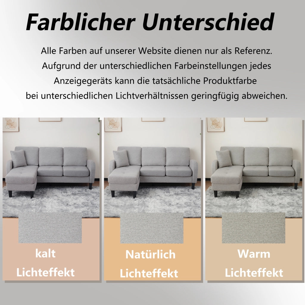 Divano 3 posti modulare con chaise longue reversibile in misto cotone e lino grigio 166 × 118 × 77 cm