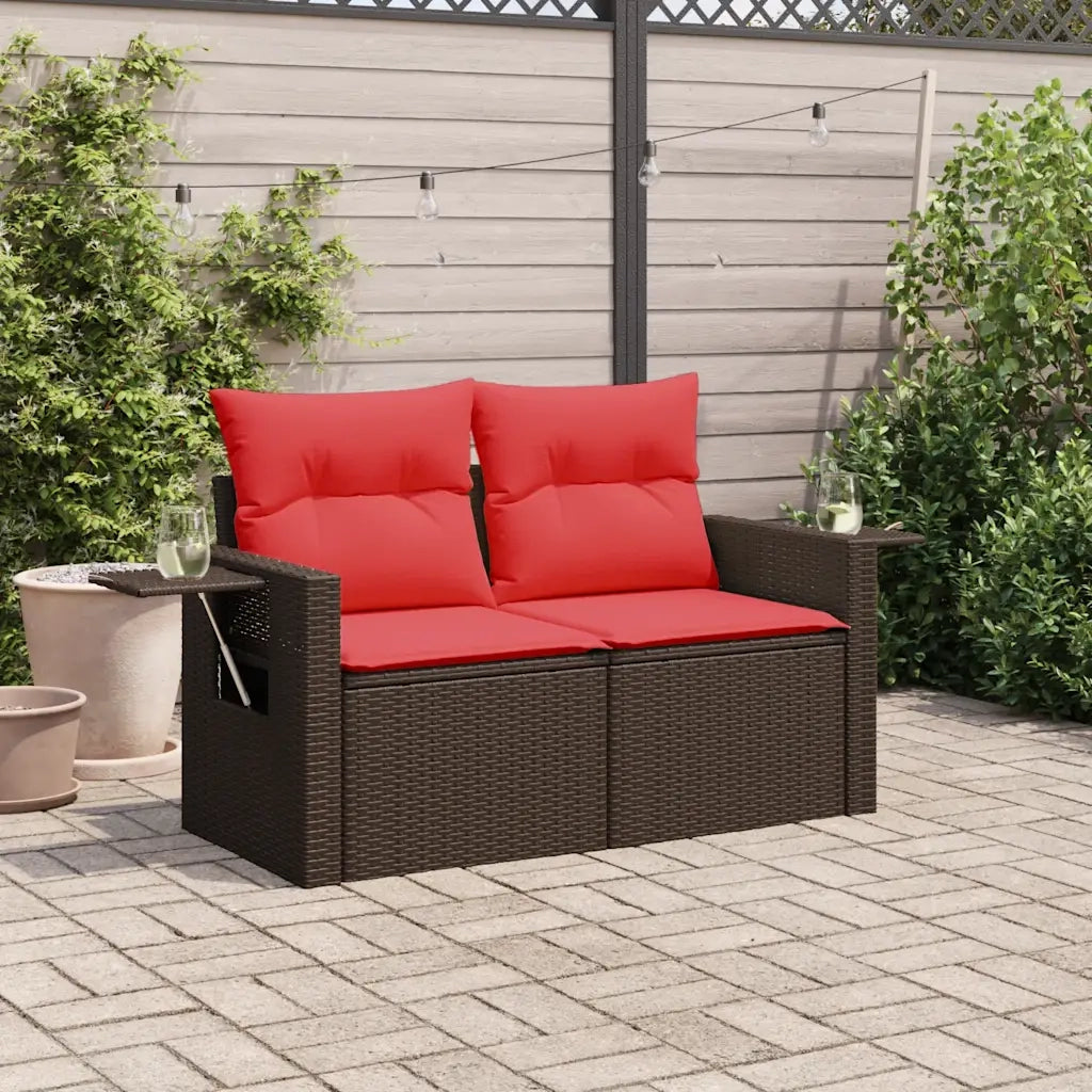 Divano da giardino con cuscini a 2 posti marrone in polyrattan 366244