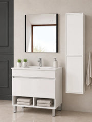 Mobile bagno con piedini con lavabo ORIGENBATH NEBARI con piedini e cassetto con colonna 80x40 cm bianco con colonna