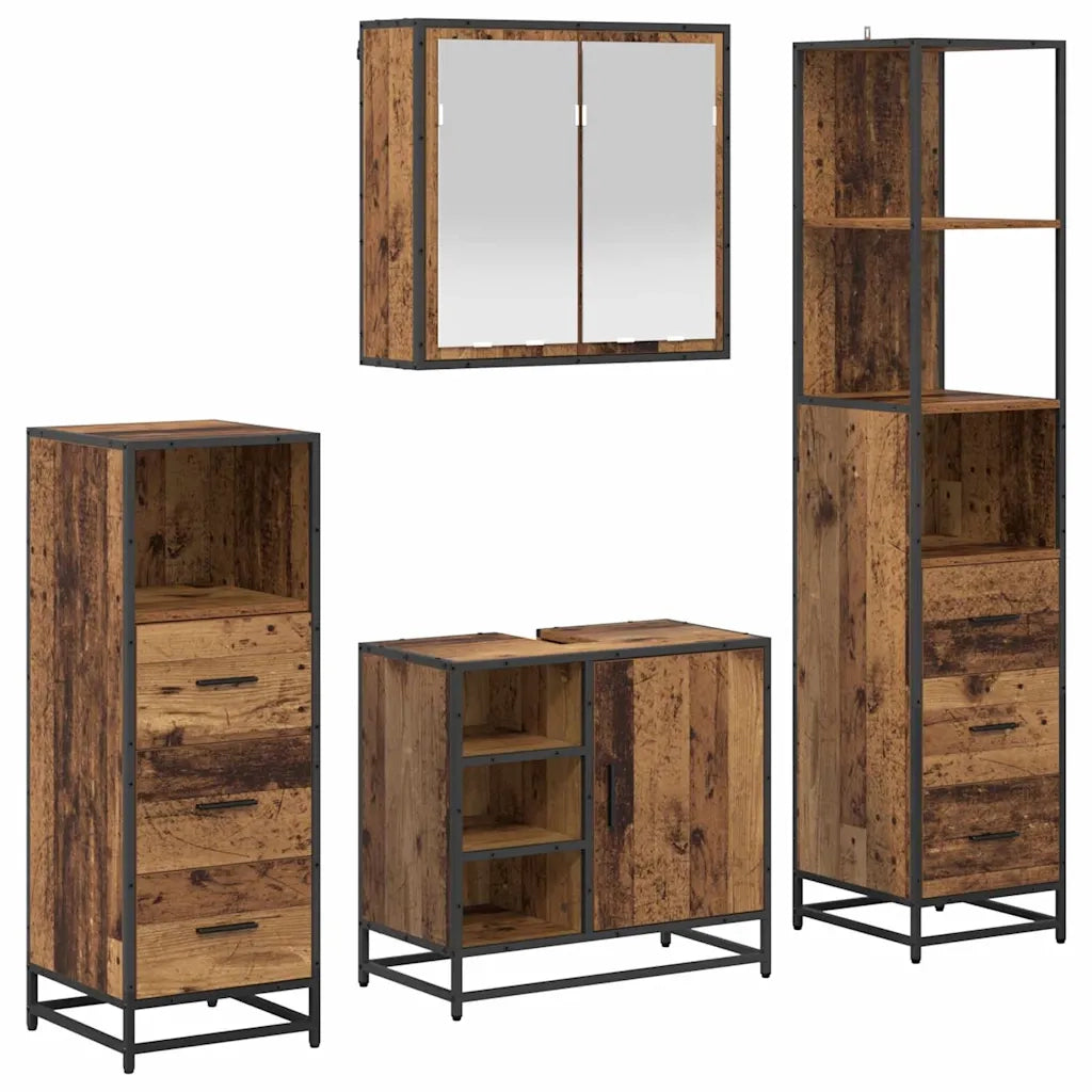 Set di mobili per il bagno con cassetto 4 pcs Legno vecchio
