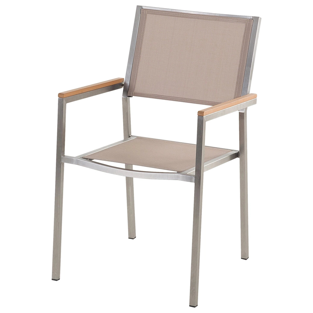 Set da Giardino Tavolo Piano Granito Grigio 6 Sedie Beige 180 x 90 cm