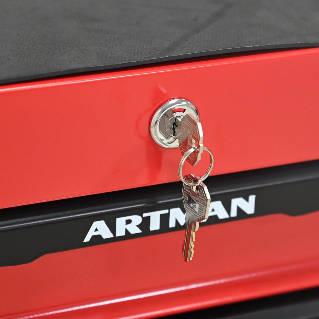 Carrello portautensili in acciaio con 4 cassetti e ruote, 60x33x77,5 cm, rosso e nero