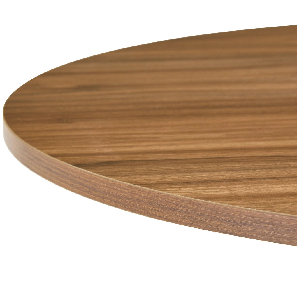 Tavolino basso rotondo 85 cm in MDF noce e metallo cromato, per piccoli spazi