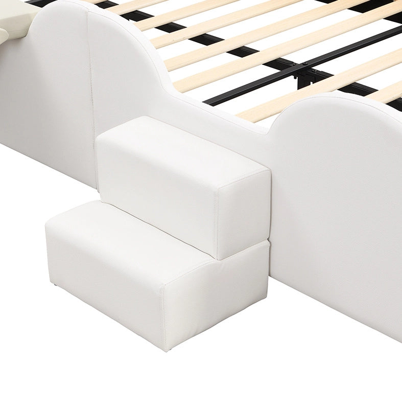 Letto per bambini a forma di farfalla con LED, scivolo e scala, rosa e bianco