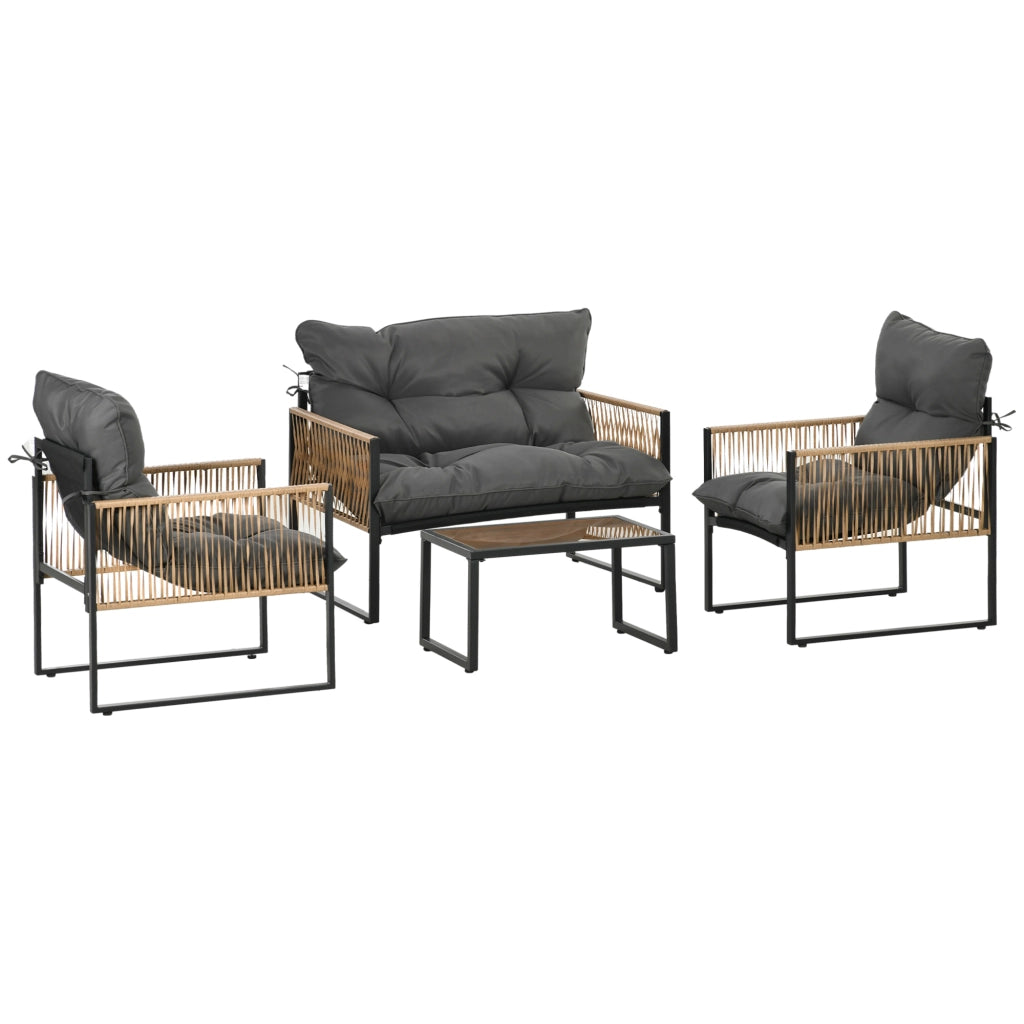 Set da giardino 4 pezzi con cuscini in polyrattan grigio scuro