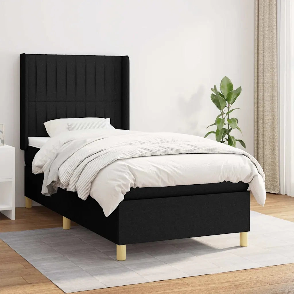 Giroletto a Molle con Materasso-Struttura Letto Nero 80x200 cm inTessuto 857886