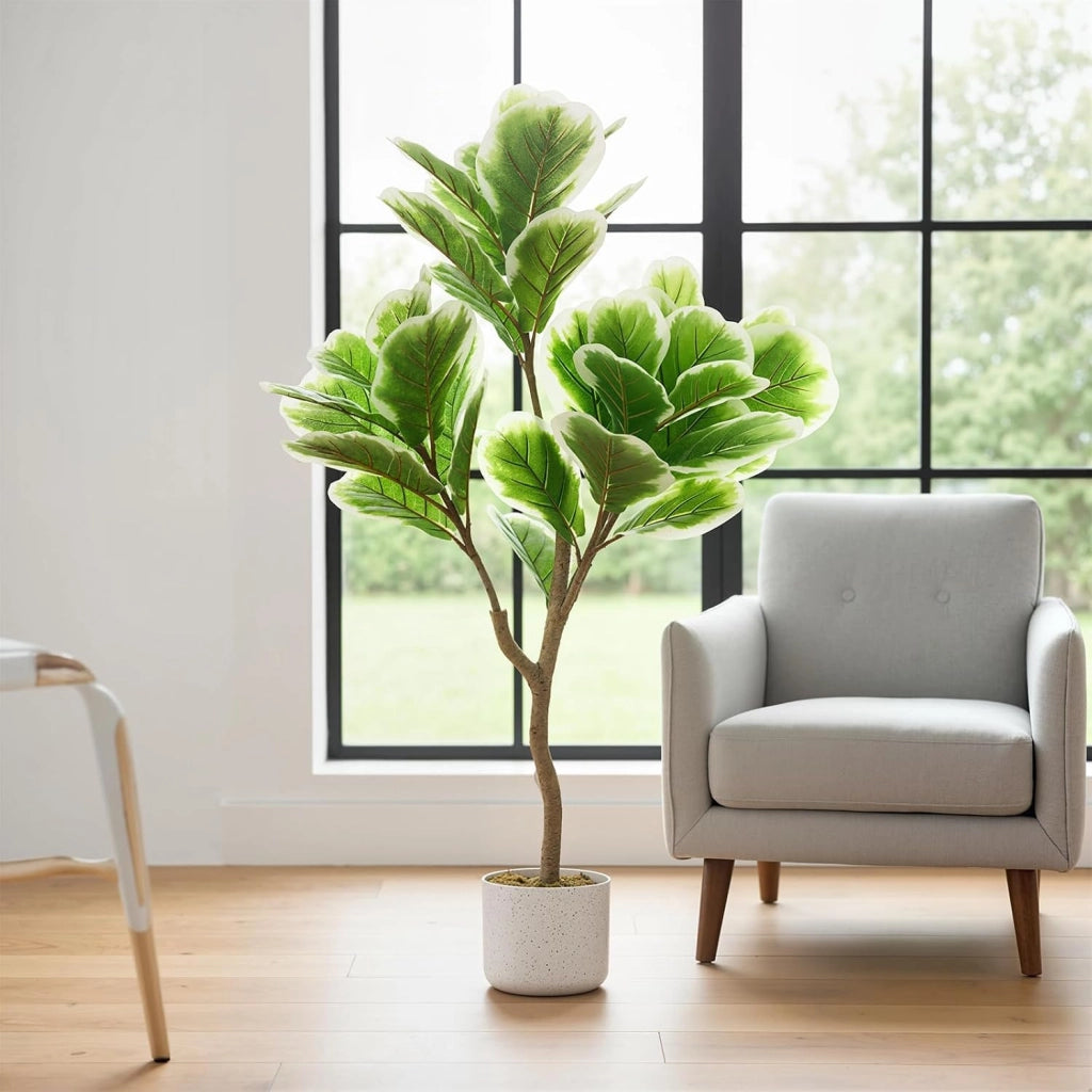 Ficus Lyrata Artificiale 100 cm in PEVA con Vaso da Pavimento per Ufficio