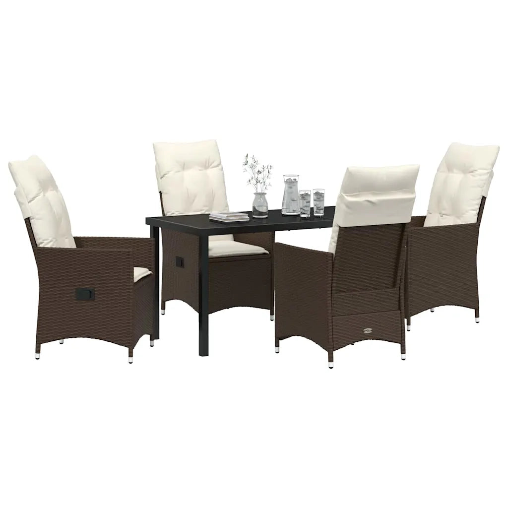 Set da Pranzo per Giardino con cuscino 5 pcs Marrone polyrattan 3379543