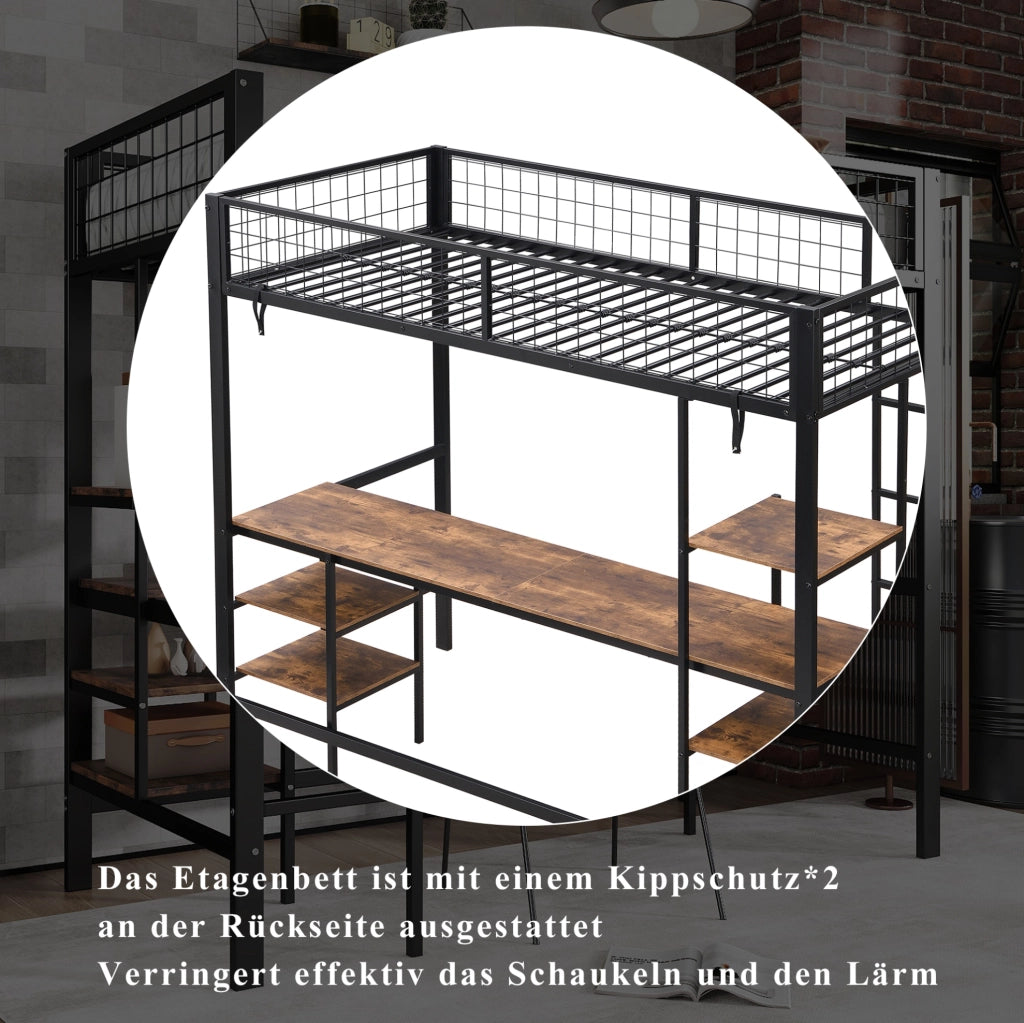 Letto a soppalco 90 x 200 cm con scrivania e ripiani
