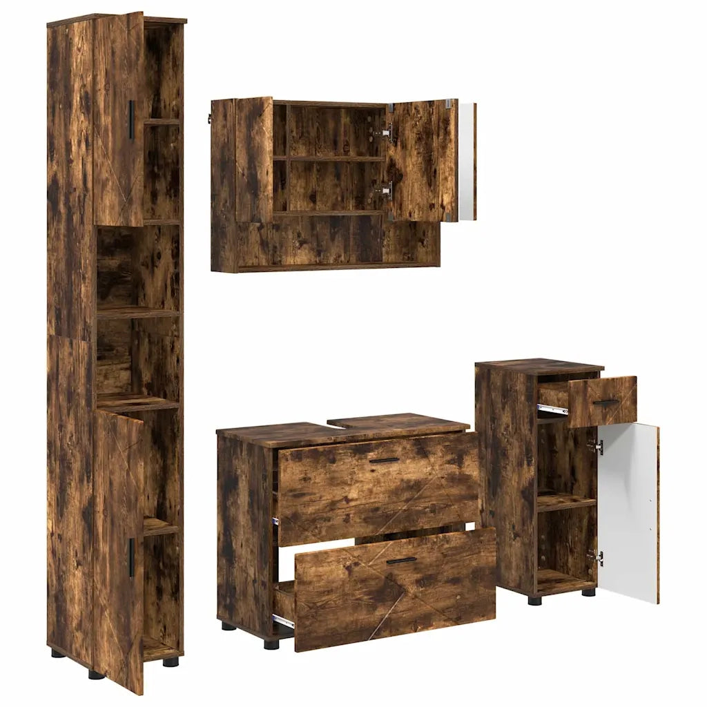 Set di mobili per il bagno con cassetto 4 pcs Rovere fumé