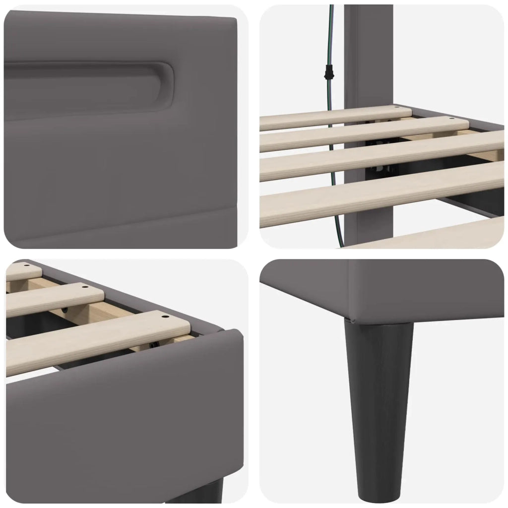 Struttura del letto con testiera-Giroletto Grigio 160 x 200 cm Similpelle 178466