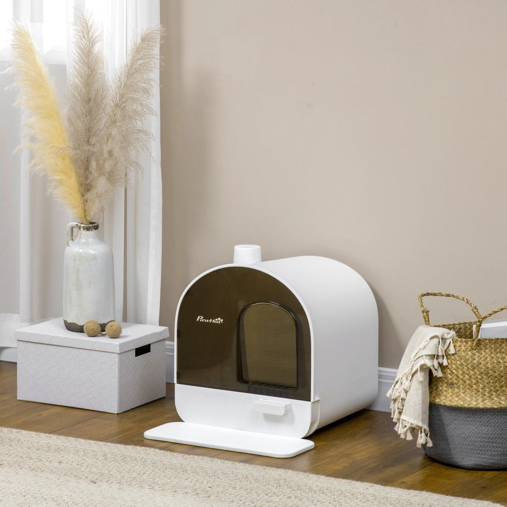 Toilette per gatti chiusa lettiera con cassetto estraibile porta basculante paletta e filtro 43L x 44l x 47H cm bianco