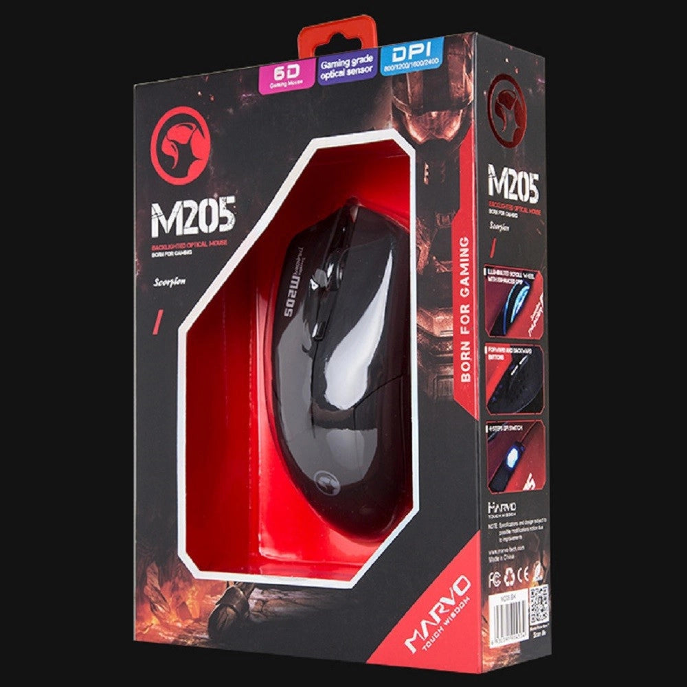 Trade Shop - Marvo Scorpion M205 Mouse Ottico Da Gaming Luminoso 1600dpi Retroilluminato Pc Usb -