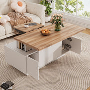 Tavolino da Salotto Sollevabile con Contenitore Nascosto Bianco e Legno