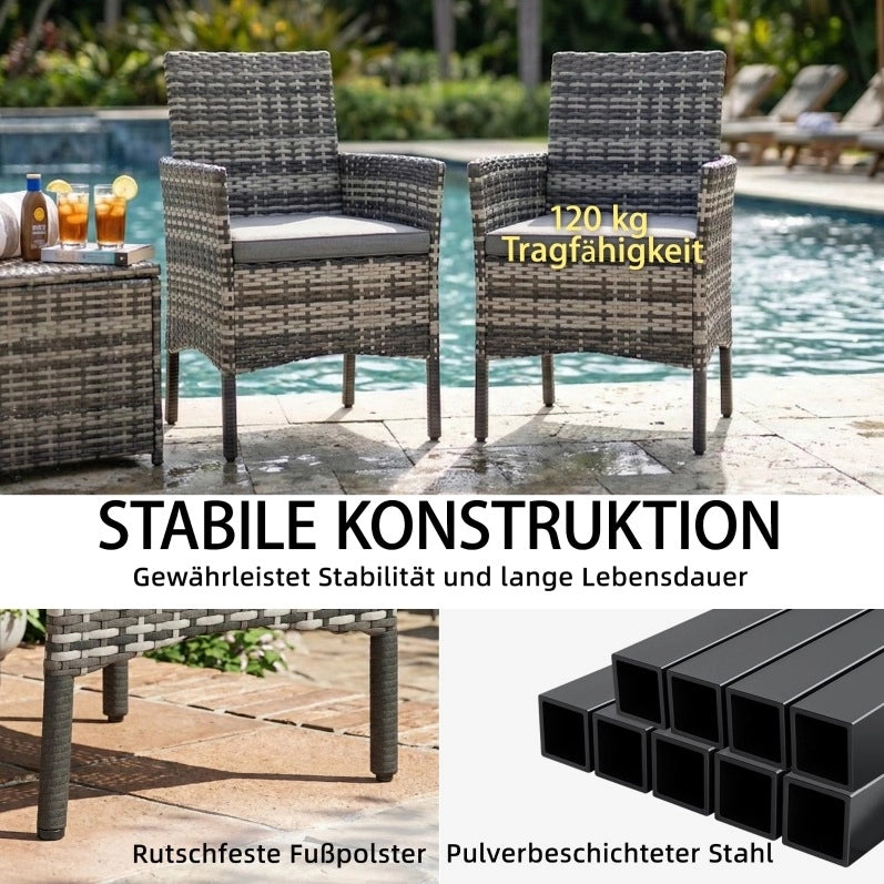 Set di 2 Sedie da Giardino in Polyrattan Grigio con Cuscini Rimovibili e Struttura in Acciaio