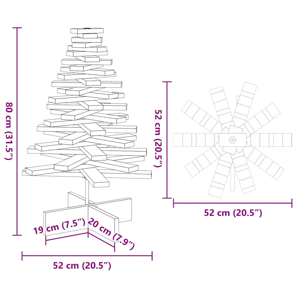 Albero di Natale | Decorazioni natalizie Marrone Cera 80 cm in Legno Massello di Pino