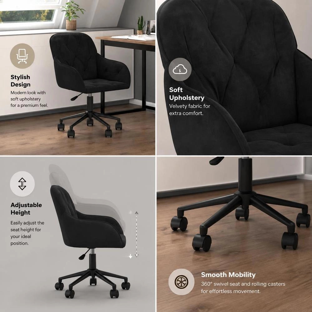 Swivel Office Chair, Black Velvet