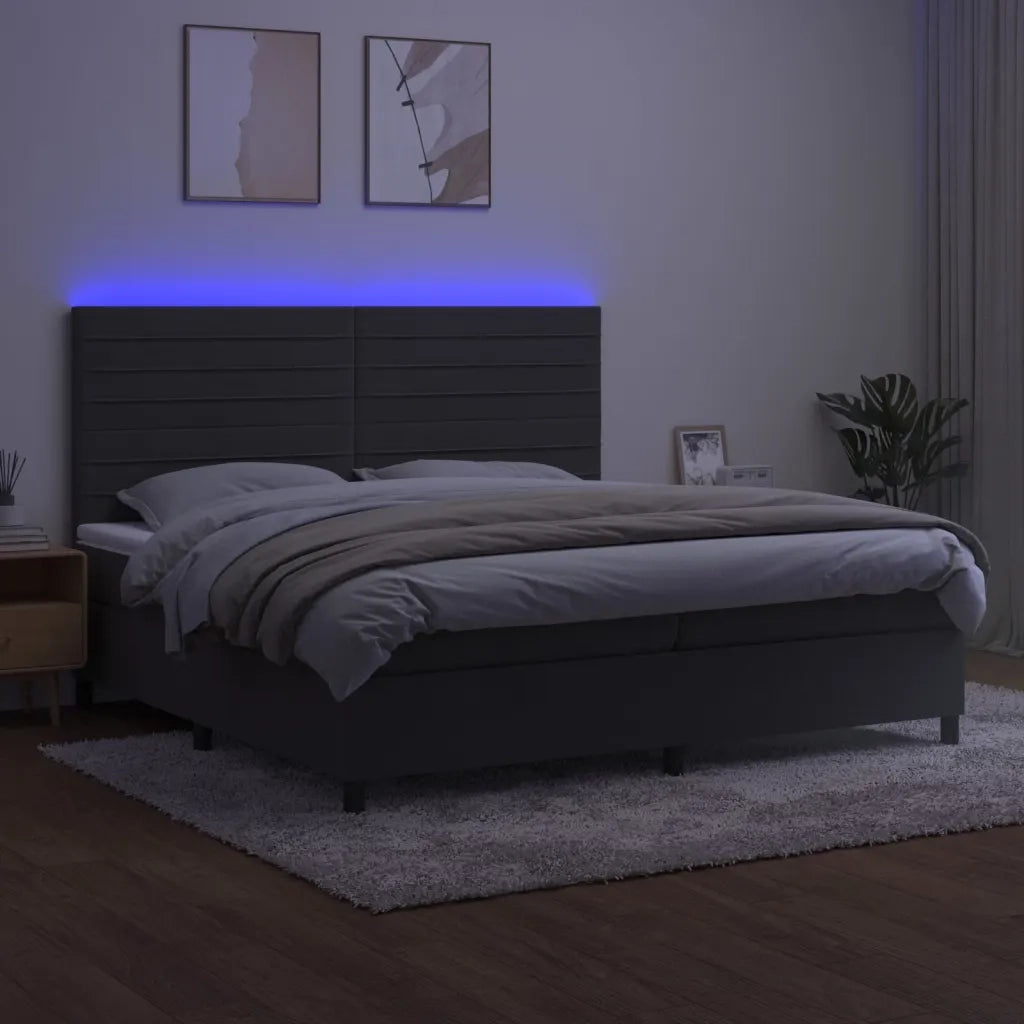 Letto a Molle con Materasso e LED Grigio Scuro 200x200 cm 3136204