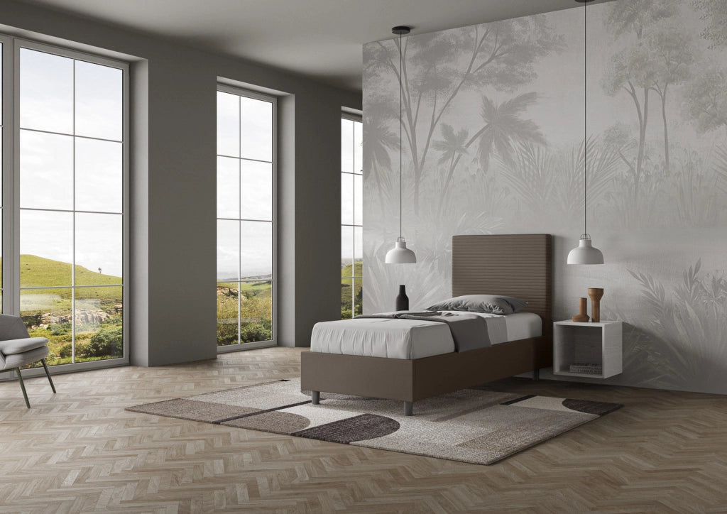 Letto Singolo 100x200 cm con Rete e Contenitore Focus Cappuccino