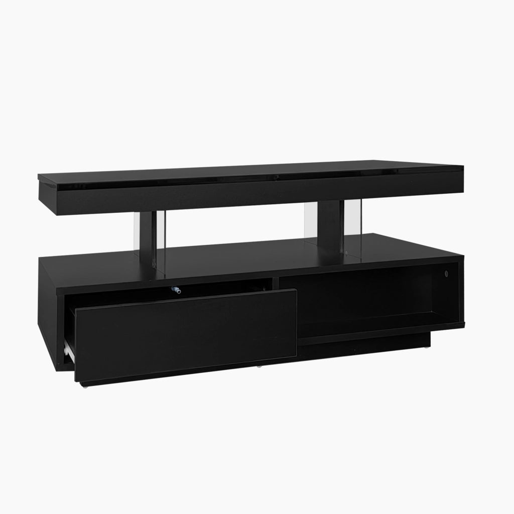 Tavolino da salotto 95x50x42;5 cm con LED Bluetooth; 2 cassetti e 2 vani; nero in truciolare