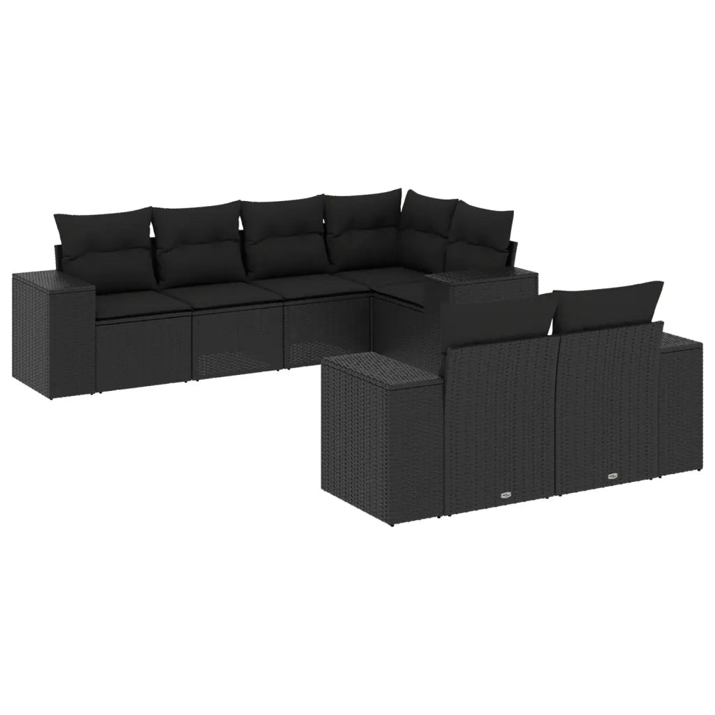 Set Divani da Giardino con Cuscini 7pz Nero Polyrattan