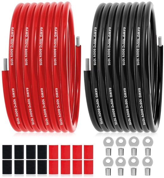 Cavo elettrico 6 AWG 13,5 mm² 20m 10m Nero + 10m Rosso Cavo in rame teflonizzato per pannelli solari e apparecchi domestici
