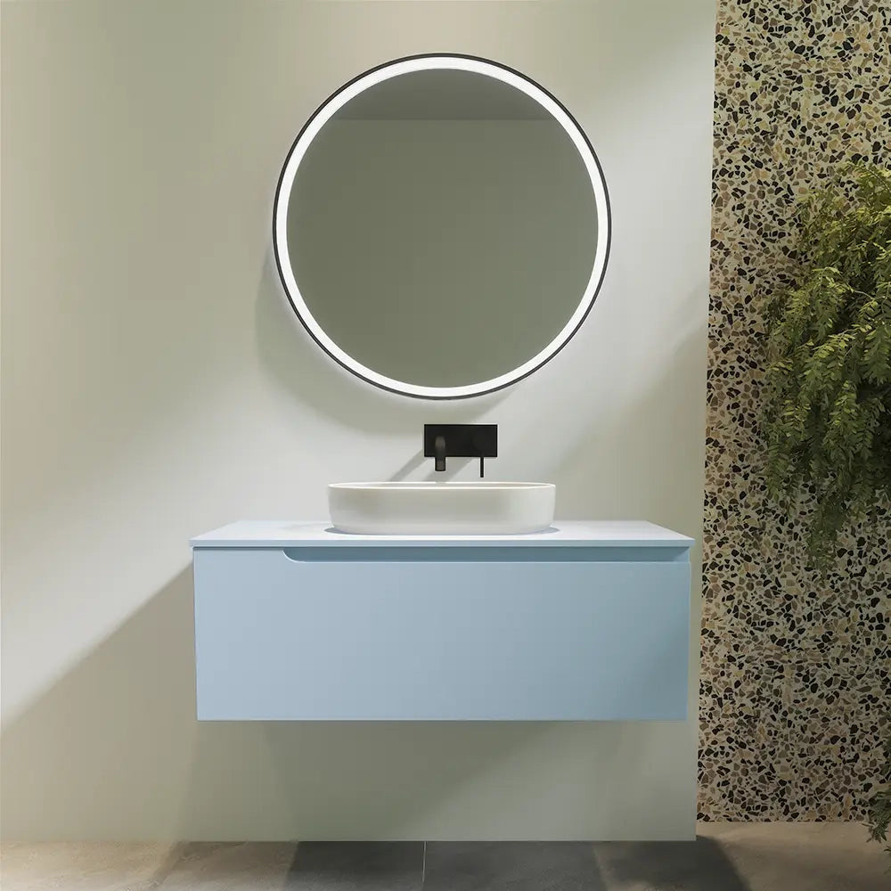 Mobile bagno sospeso 80 cm un cassetto color carta da zucchero con top  | Moor