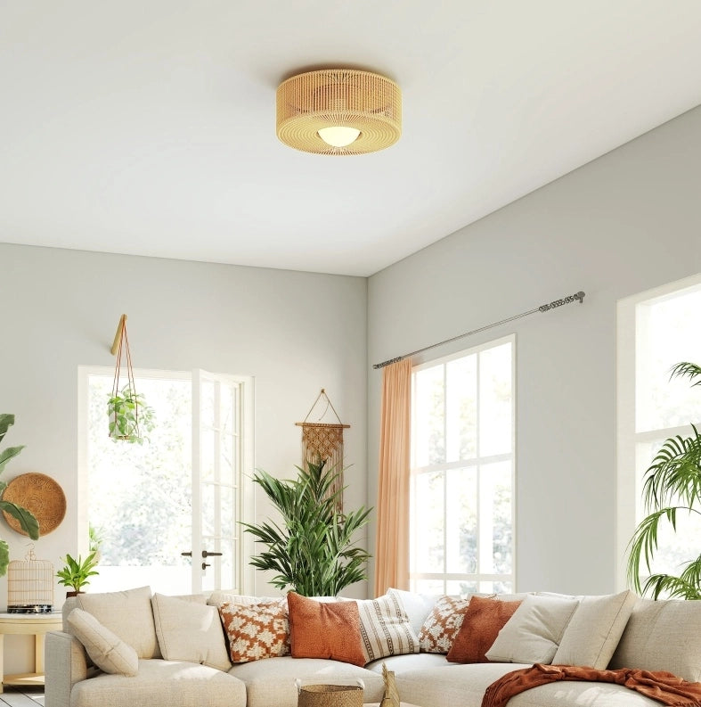 Lampada a soffitto Boho in spago di canapa con portalampada G9 LED, design rotondo Ø30 cm