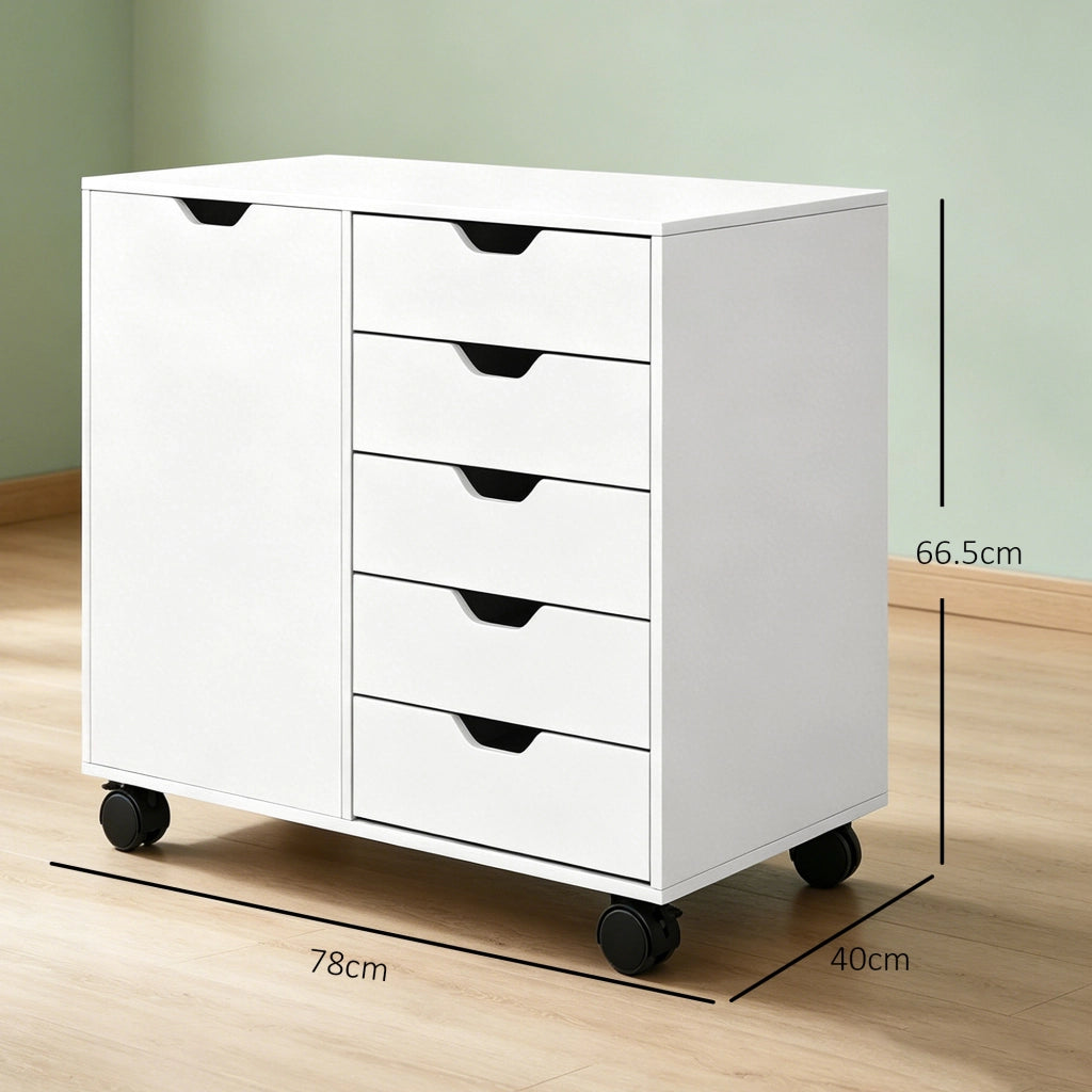 Cassettiera con 5 Cassetti e Ripiano Regolabile ¨C Minimal ¨C Bianco