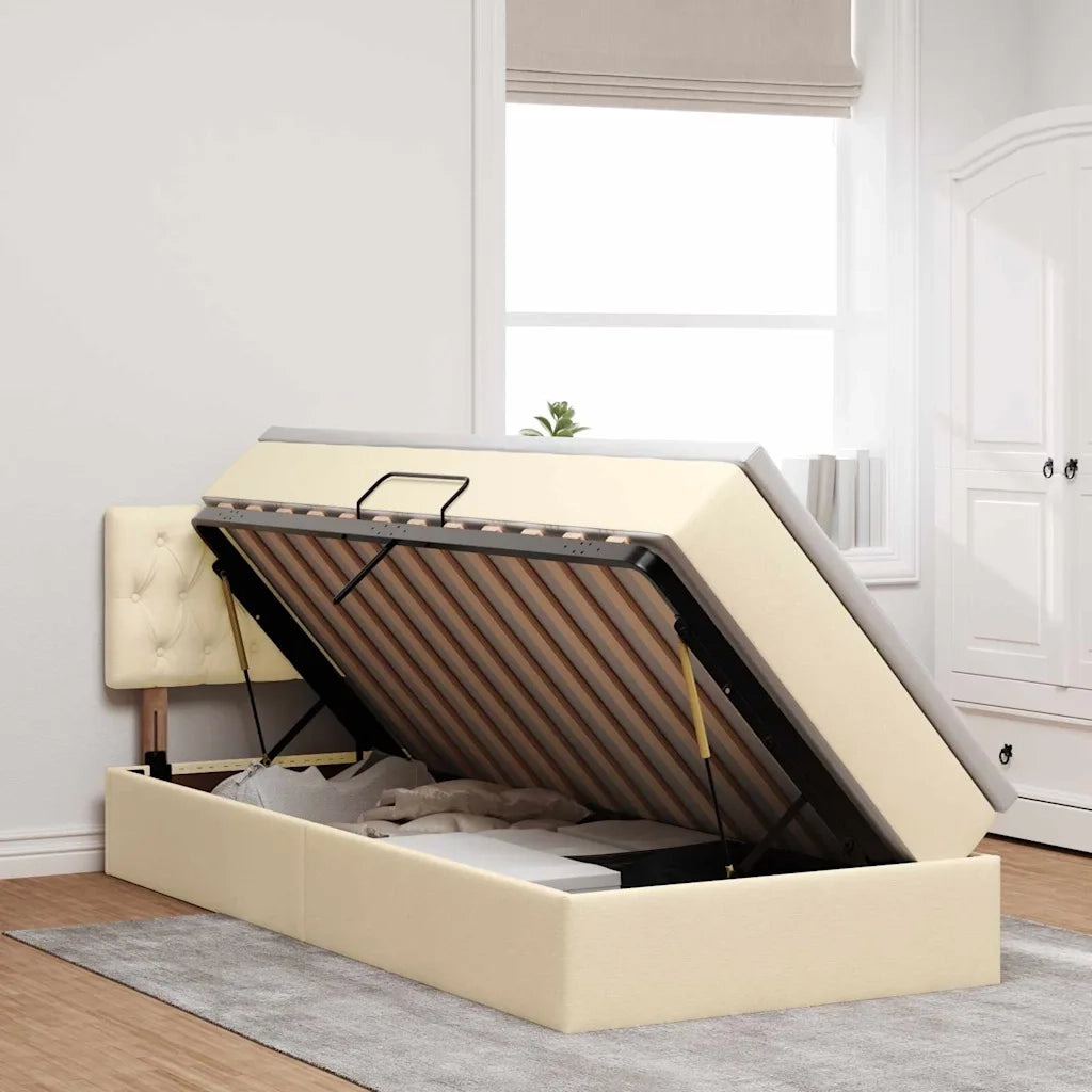 Letto con contenitore e LED Crema 100 x 200 cm Tessuto 3371191