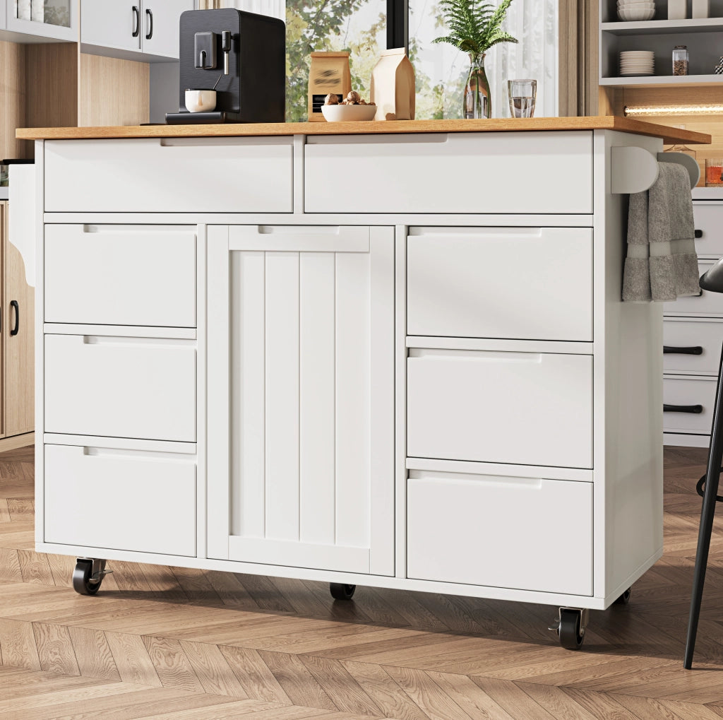 Isola da Cucina Mobile con Piano Ribaltabile 122 x 74.5 x 91.5 cm Bianca - per Cucina e Sala da Pranzo