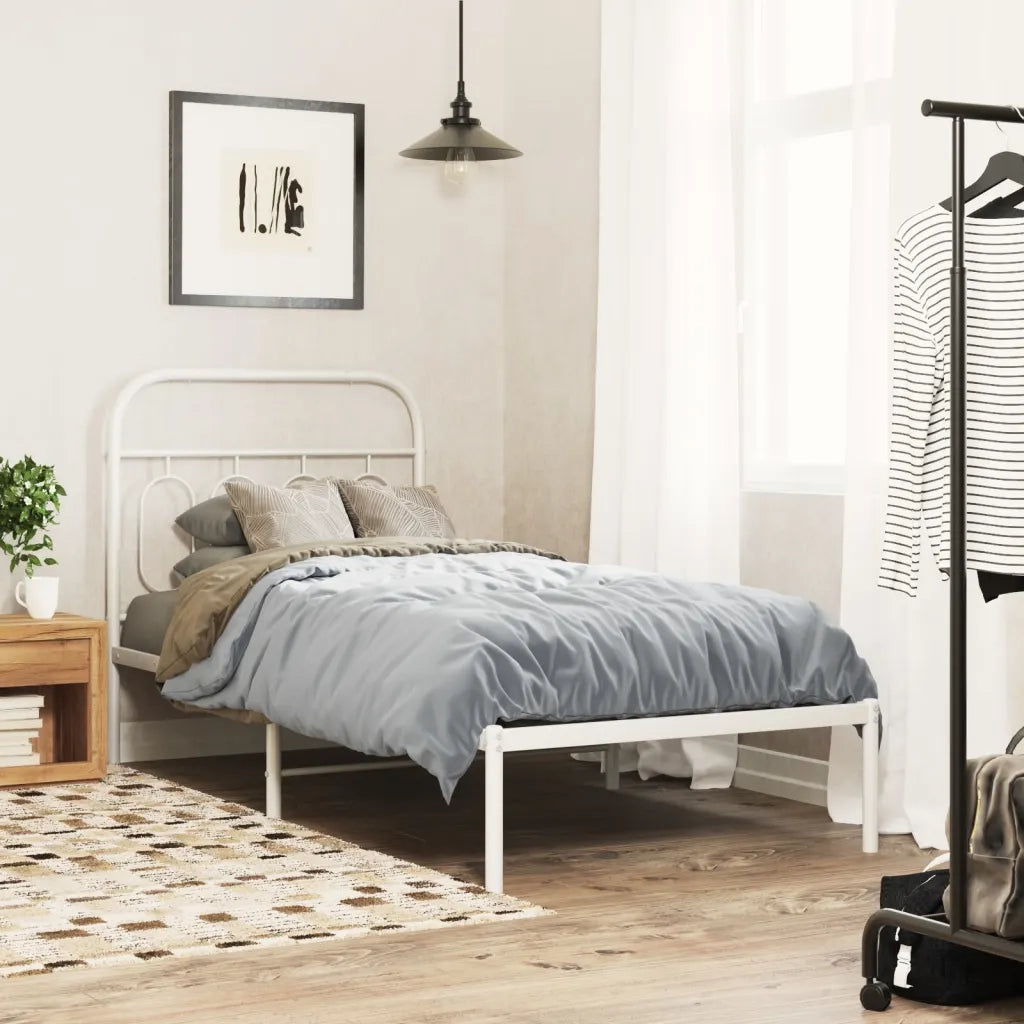 Letto singolo | Letto per adulti | Giroletto con Testiera Metallo Bianco 80x200 cm