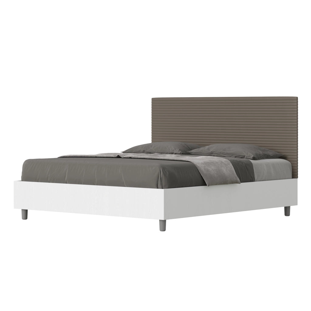 BS COM Letto matrimoniale contenitore 160x190 bianco frassino testata similpelle cappuccino
