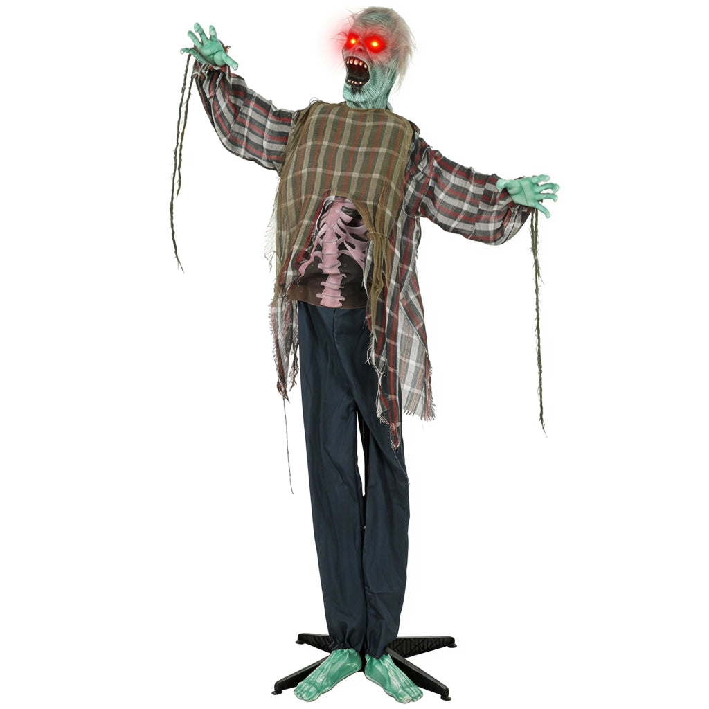 Zombie animato di Halloween, a grandezza naturale, 170 cm, con attivazione sonora e tattile, decorazione spettrale