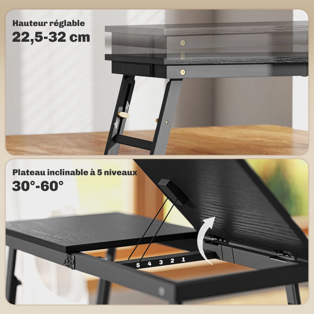 Tavolino da letto pieghevole regolabile in bamb¨´ per laptop con piano inclinabile ¨C Xylo ¨C 83,5x33x34cm nero