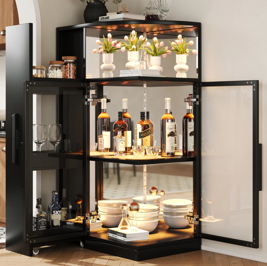 VETRINA Estraibile 64x42x112 cm con LED e Vetro ESG Nera
