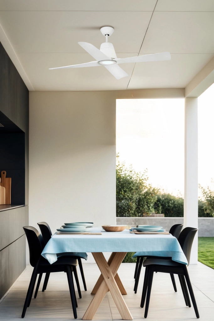 FARO Ventilatore a soffitto con luce TYPHOON Ø130 cm 4 pale motore DC 16W 3000K 6 velocita funzione inversa IP44 telecomando acciaio bianco FARO-33480_14