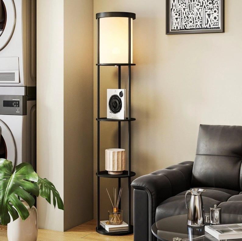 Lampada da terra con ripiani rotonda 29x29x158 cm in metallo nero con telecomando