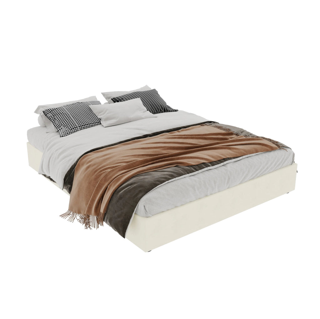 Letto contenitore 160x200 cm in tessuto e metallo beige con materasso