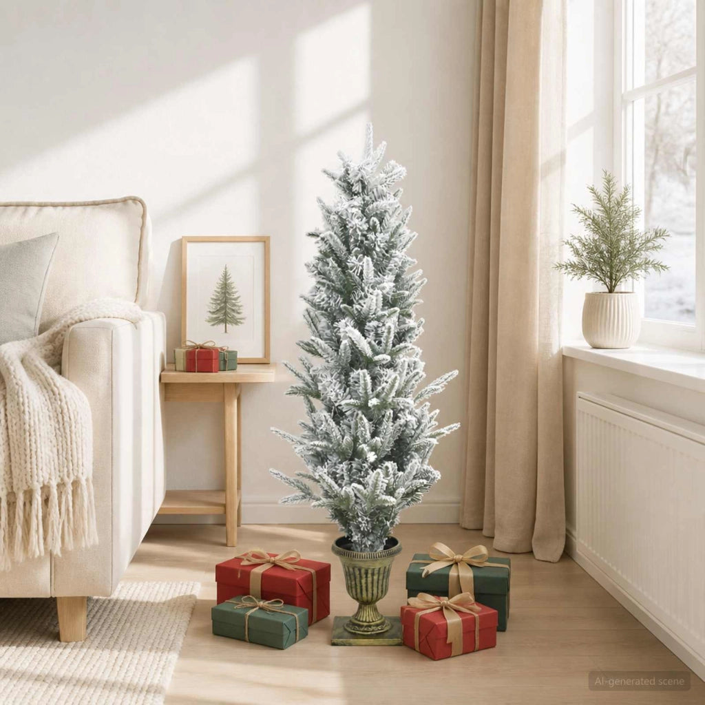 Mini albero di Natale innevato 120 cm PVC e PE Verde e Bianco 42056949