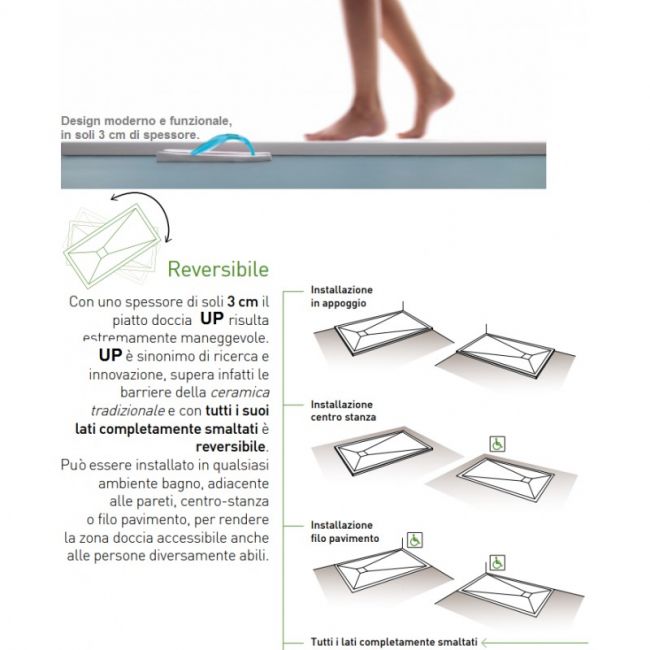 Piatto doccia in ceramica super slim alto 3 cm modello UP Althea - Misura: 80 x 120 x H 3 cm