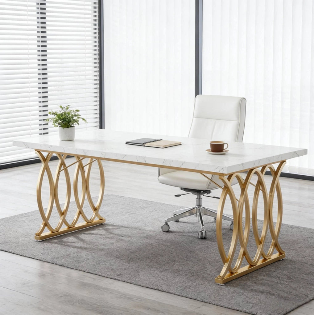 Scrivania da ufficio moderna 160x80 cm con piano in legno artificiale bianco e struttura metallica