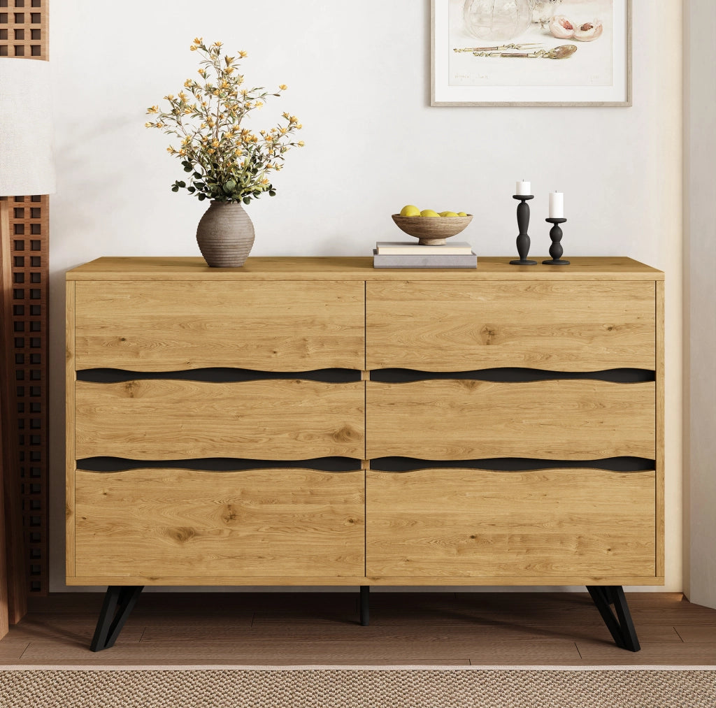 Madia 120x40x75;5 cm con 6 cassetti in legno e gambe in metallo HOMVRA