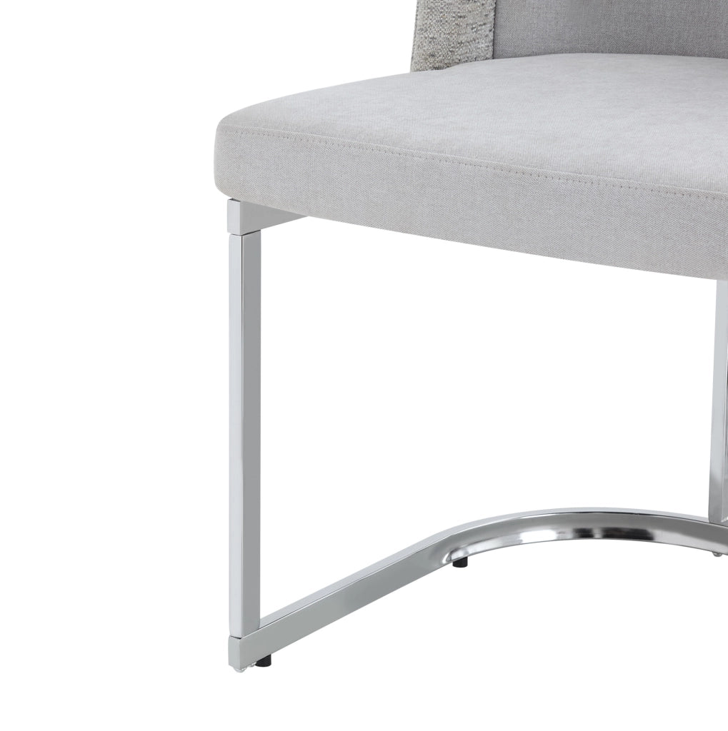 Set da 6 sedie da pranzo moderne con gambe in metallo galvanizzato argento e rivestimento in tessuto Chenille grigio chiaro